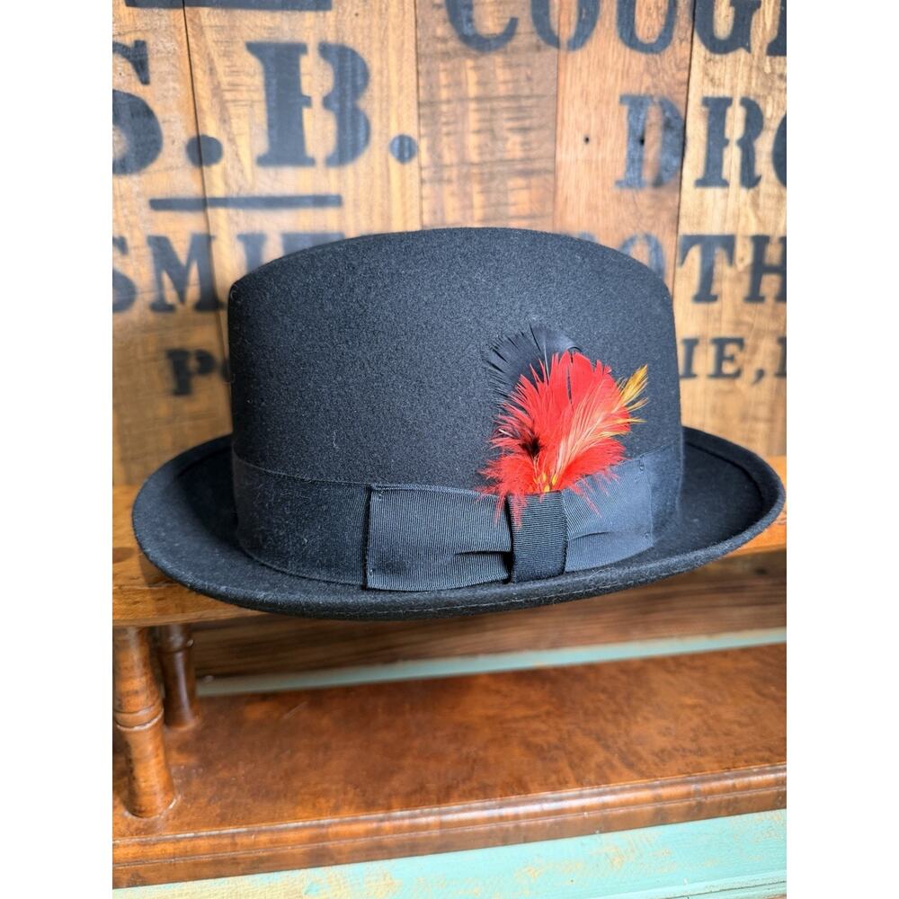 New York Hat Company Men's Dark Black 100% Wool Fedora Size Small Made in USA